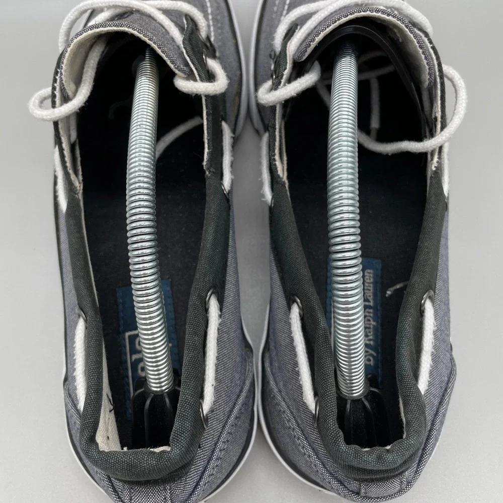 Polo Ralph Lauren Lander Boat Shoes Mens 10.5D Grey Black Chambray Loafers